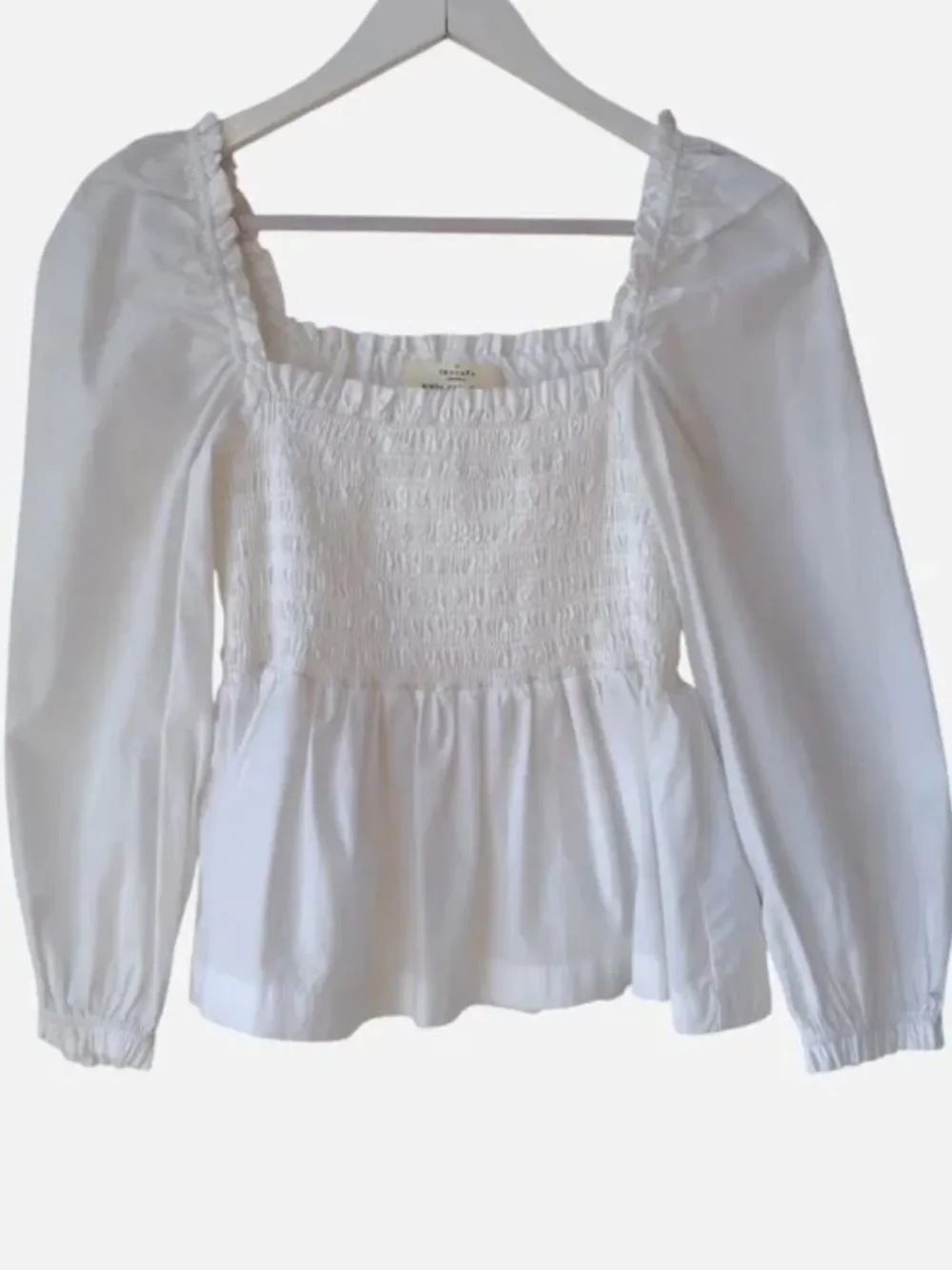 J. Crew Thomas Mason White Smocked Peplum Long-Sleeve Top size 4